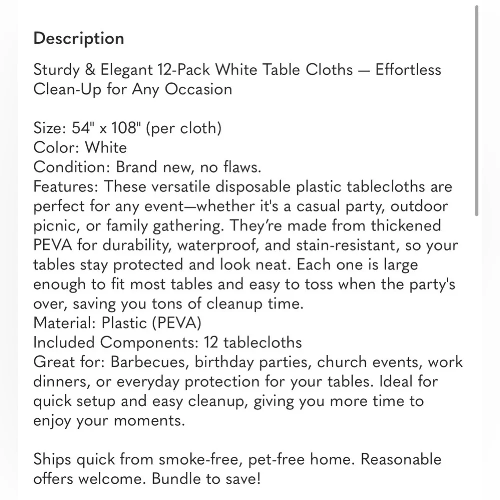 Sturdy & Elegant 12-Pack White Table Cloths, 54